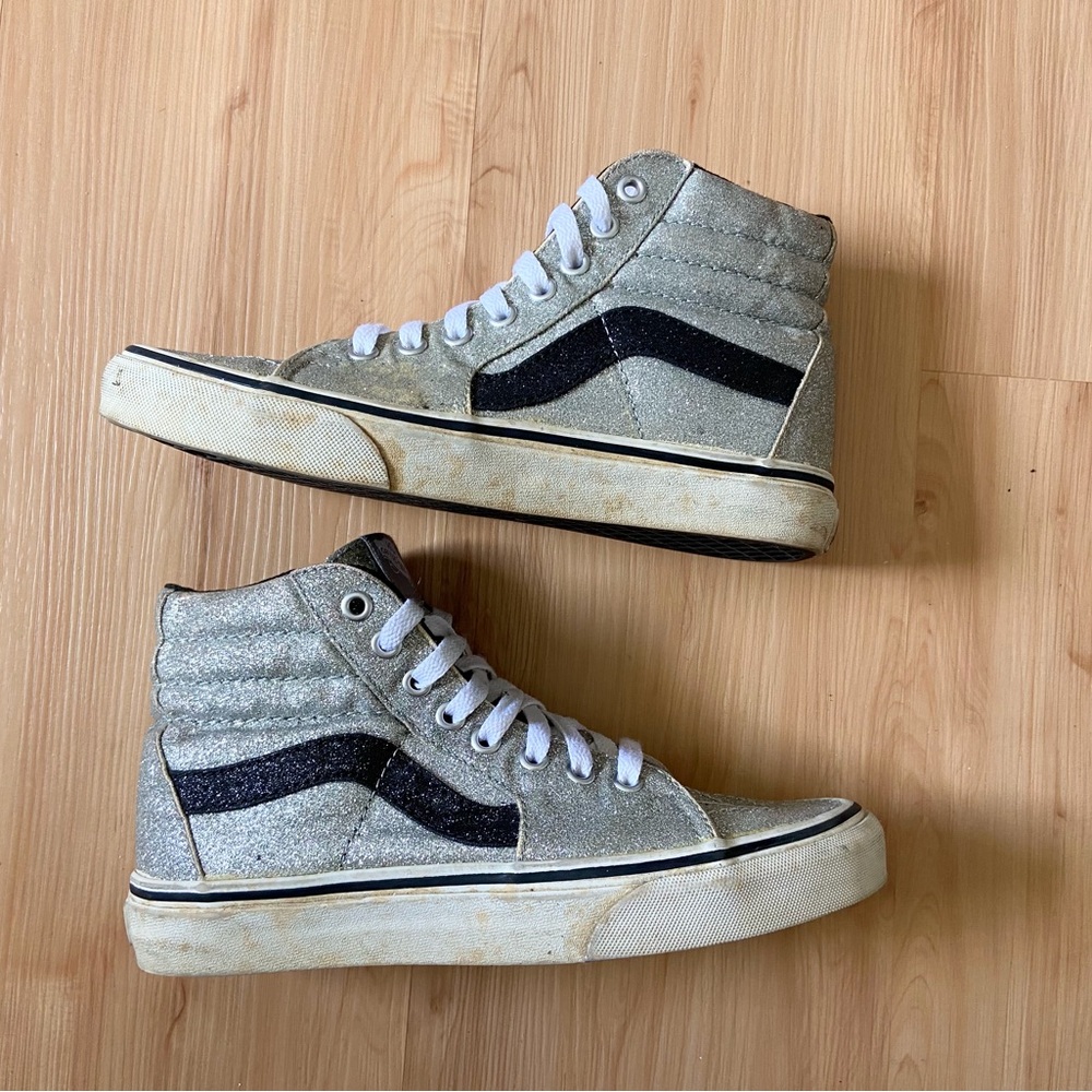 VANS Sk8 Hi Top Silver Glitter Sneakers Shoes Women 7.0 #721277